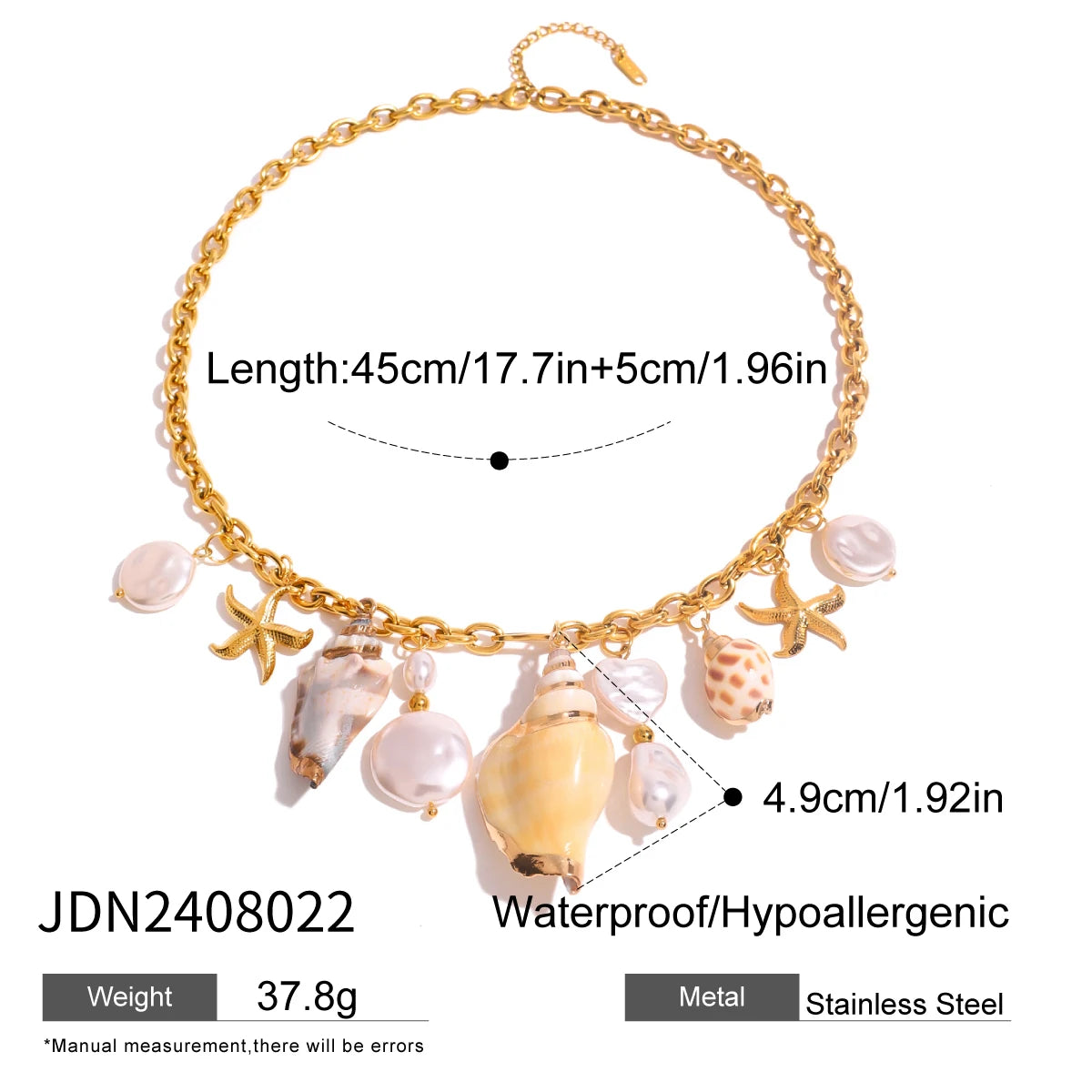 Elegance, Collana a Girocollo con Pendenti in Conchiglia e Acciaio Dorato, Modello Classico di Tendenza Estate 2025