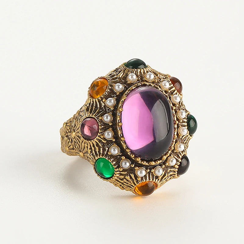 Anello Medievale con Pietra Ametista Oro Antico