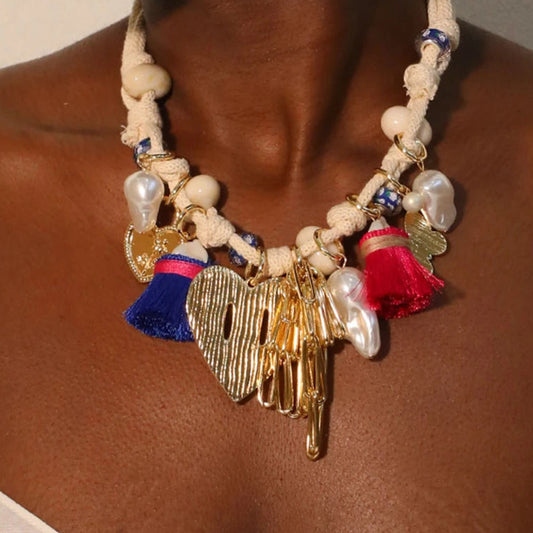 Maxi, Collana Bohemien, Gioielli in Tessuto, Accessori Gioiello