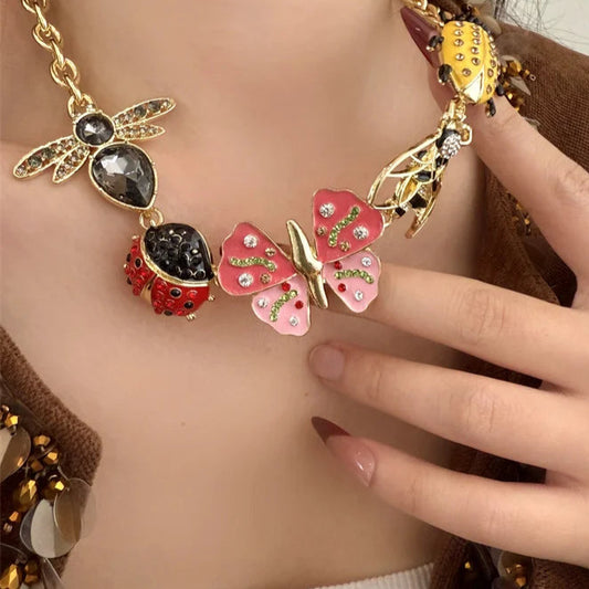 Collana Girocollo Animalier Smaltata Dorata in Stile Bohemien