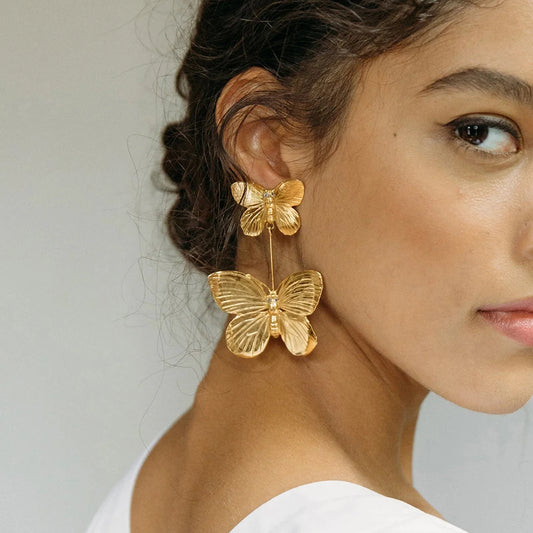 Orecchini Grandi Pendenti in Stile Bohemien con Maxi Farfalle, Fiori