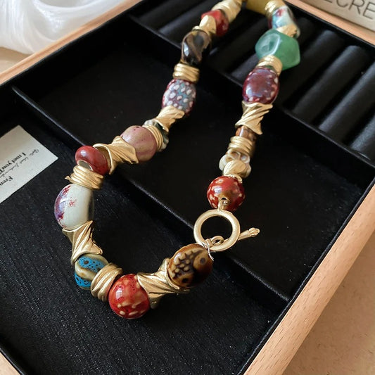 Elegance, Collana Girocollo Vintage in Ceramica Dorata Stile Retrò